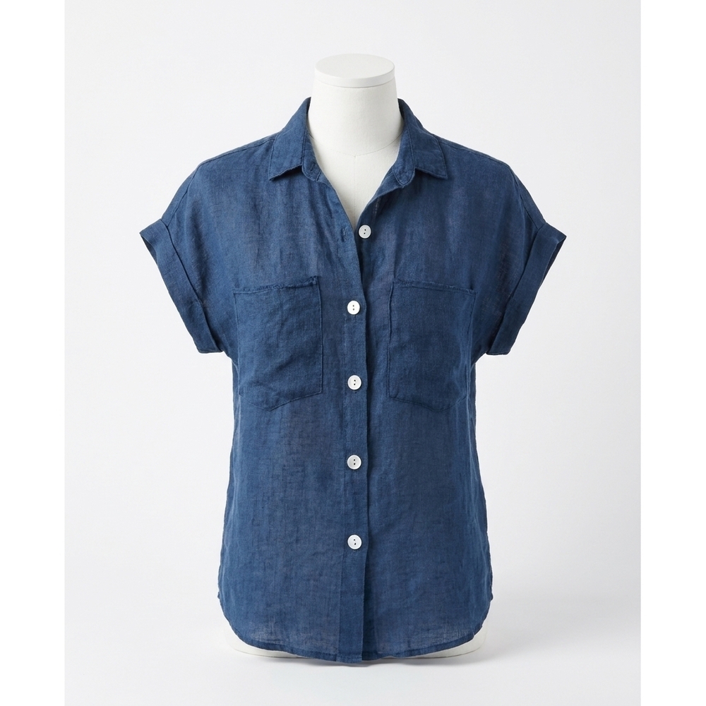 NEW BELLA DAHL linen two pocket short sleeve shirt in navy